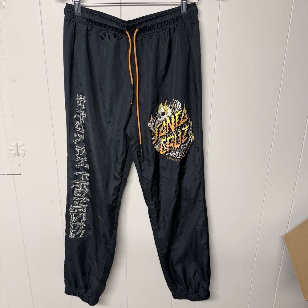 Broken Promises Santa Cruz  Boneyard Skull Flames Black Wind Pants Lined Men M